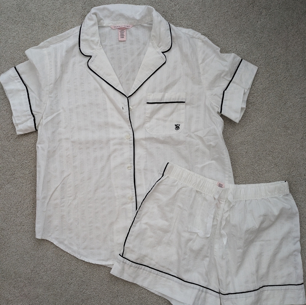 Victoria's Secret White Pajama Set with Black Trim